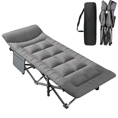 Tragbares faltbares Campingbett, Schwerlast bis zu 200kg / 440lbs, für Innen, Außen, Strand, Garten, Reisen, maximale Tragfähigkeit, kompakt für die Lagerung, Grau