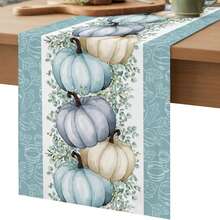 Fall Pumpkin Eucalyptus Leaf Holiday Party Decor Reusable Kitchen Dining Table Runner For Farmhouse,Dresser Scarves,Wedding Party,Autumn Thanksgiving - Multicolor - View 8