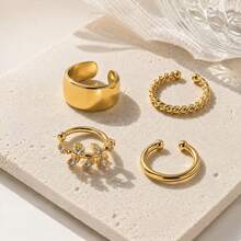4pcs/Set Fashionable Minimalist Rhinestone Clip-On Earrings, Versatile For Dating, Parties And Daily Wear, Perfect Valentine's Day Gift - Gold 4-piece Set, Style a - View 2