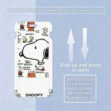 MINISO Snoopy Peanuts 滑動式卡套，附皮革掛繩鑰匙圈，開學季可愛卡通動漫直式滑動識別證套，學生公車票卡保護套，卡哇伊角色禮物 - 樣式 2 - 查看 6