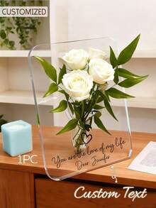 個性化客製化格言壓克力花瓶，透明花卉展示架，透明花藝裝飾，1件裝 - 彩色 - 查看 2