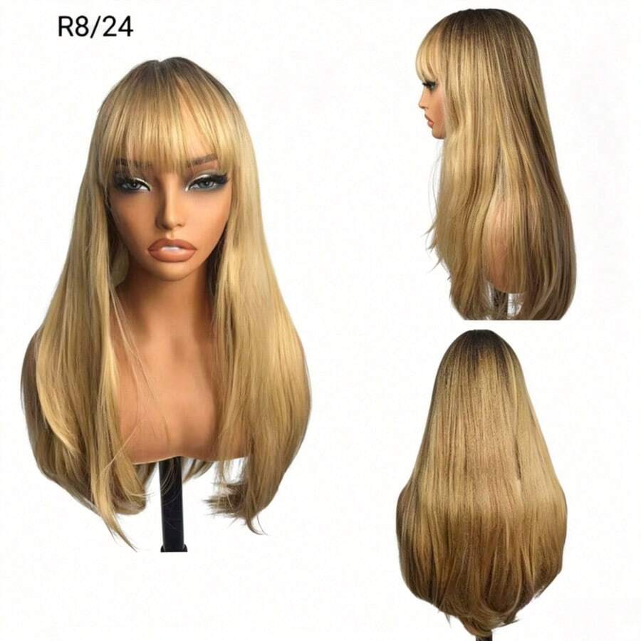 Peruca longa e lisa com franja - fibra resistente ao calor, adequada para uso diário, 60 cm, 280 g, KAYANE - Dourado - Visão 1