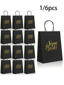 6 piezas Bolsas de regalo marrones con asas, bolsas de papel marrón para obsequios de fiesta adecuadas para despedida de soltera, fiesta de damas de honor y otras ocasiones, bolsas de caramelos marrones adecuadas para regalos de boda para la novia, negocios, compras, minorista, mercancías, 1 paquete - multicolor - Ver 1