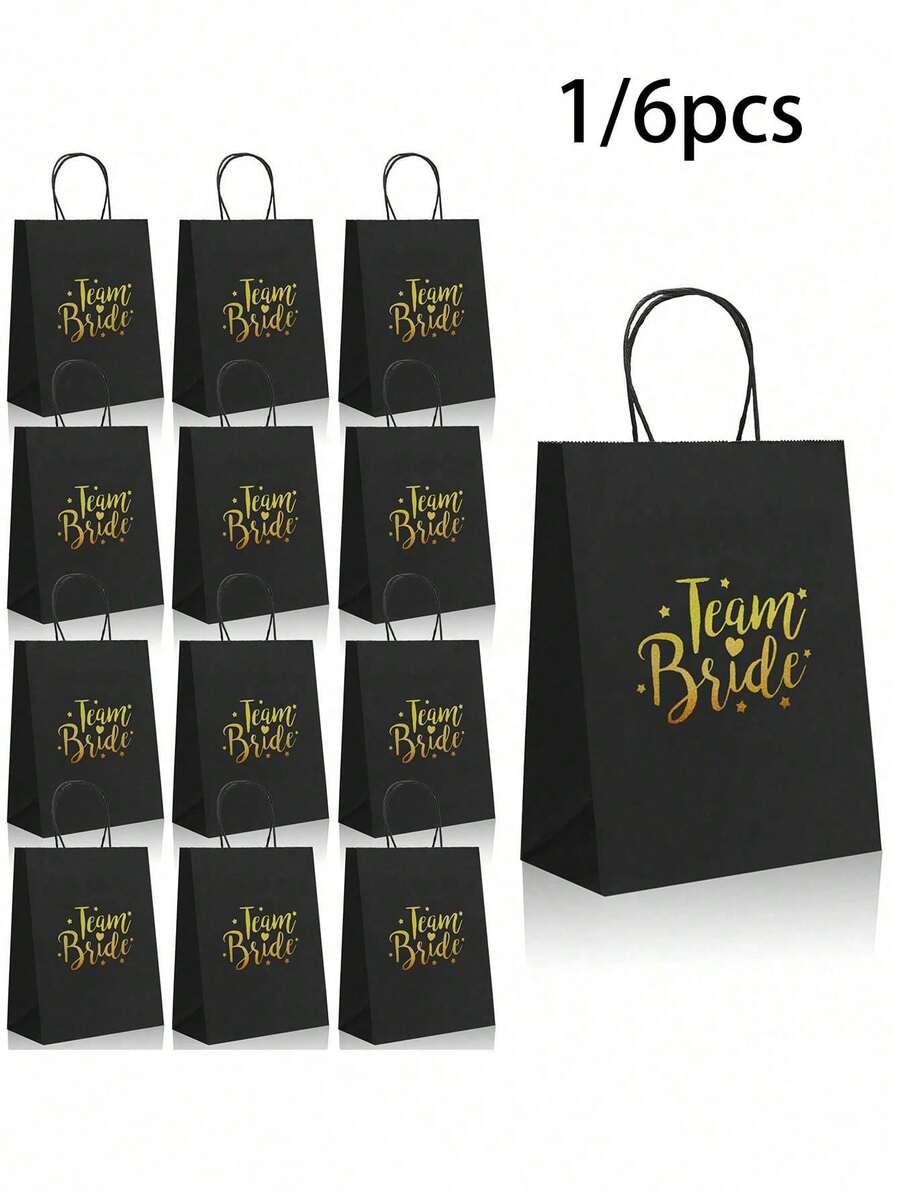 6 piezas Bolsas de regalo marrones con asas, bolsas de papel marrón para obsequios de fiesta adecuadas para despedida de soltera, fiesta de damas de honor y otras ocasiones, bolsas de caramelos marrones adecuadas para regalos de boda para la novia, negocios, compras, minorista, mercancías, 1 paquete - multicolor - Ver 1