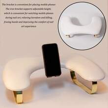U-Shaped Manicure Hand Rest With Butterfly Metal Legs, Phone Holder, And Light Luxury PU Hand Cushion - White - View 3