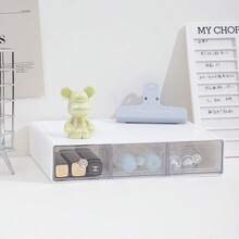 3pcs Multi-Use Stackable Drawer Organizer, Clear Desktop Storage Box, Multi-Grid Container For Cosmetics, Stationery & Small Items - White - View 8