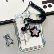 Wavy Transparent Card Holder With Star Keychain And Anti-Drop Cord - White - View 1
