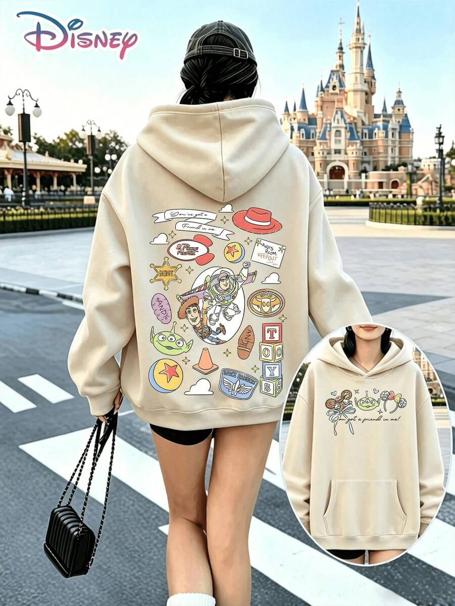 Disney Toy Story Collage Hoodie, Casual Oversized Pullover, Ideal For Disney Vacations, Daily Wear & Casual Gifting Occasions - 杏色 - 查看 1