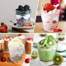 PUREDOVE 15/30/60 Stück 5 Unzen quadratische klare Kunststoff-Dessertbecher, Mini-klare Vorspeisenbecher perfekt für Pudding, Joghurt, Mousse, Hochzeit und Party. - transparent - Übersicht 5