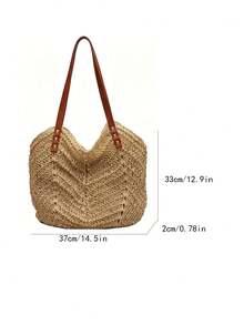 Chic Beige Straw Woven Hobo Tote, Soft Openwork Crochet With Leather Straps, Lightweight & Breathable, Perfect For Summer Vacations, Pool Days & Casua - Beige - View 5