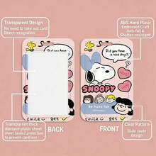 MINISO Sweet Snoopy Peanuts 動漫直立式滑動卡套，可愛卡通 ID 名牌套，附編織皮革掛繩鑰匙圈吊飾，開學季黃色粉色學生女孩禮物 - 黃黑線 - 查看 2