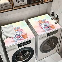 1pc, Home Decor, Laundry Theme Pattern Printed Washing Machine Dustproof Mat, Rubber Soft Bottom, Laundry Room Accessories, Washing Machine Top Protection Mat, Water-Absorbent Quick-Drying, Refrigerator Dustproof Cover Mat, Coffee Machine Countertop Water-Absorbent Mat, Diatomaceous Earth Drainage Mat, Modern Laundry Room And Kitchen Appliance Washing Machine And Dryer Dustproof Cover, Home Decor, Kitchen Dining Room Decor - Multicolor - View 9
