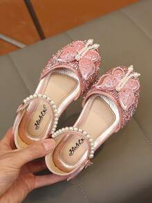 1 Pair Vintage Girls' Sandals With Hollow Bow And Rhinestone, Sweet Style, Summer New Non-Slip Rubber Sole Open Toe Fashion, Party Vacation Open Toe Beach Shoes Soft Sole Non-Slip Beach Sandals - Pink - View 6