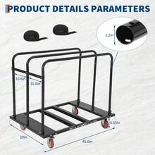 Beaully Carbon Steel Drywall Table Dolly Cart, Folding Table Cart, Heavy Duty Table Trolley With 5 Inches Swivel Wheels For Garage, Warehouse, Hotel, Factory, Party Event, Furniture,1800 LBS Capacity - Black - View 2