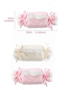 1PC Sweet Candy Roll Tissue Box Cover, Lace Ruffle Edge & Ribbon Bow Tissue Holder, Heart Pattern Fabric Tissue Dispenser, Cute Aesthetic Home Decor For Bedroom Bathroom Office - Multicolor - View 8