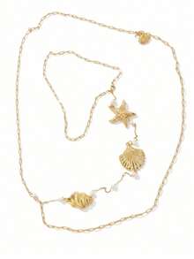 1pc Vacation Style Starfish Seashell Random Pearl Quantity Based On Size Length Jewelry Back Chain - Gold - View 5