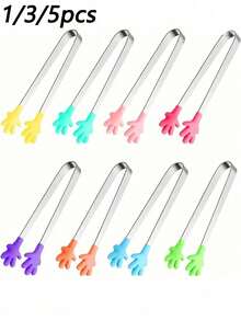 1/3/5pcs-Cute Silicone Mini Tongs, Kitchen Gadgets, BBQ Bread Ice Cube Clip For Home, Ice Tongs, Cute Tea Party Serving Tongs, Nice Gift, Suitable For Coffee Shops/Weddings/Bridal Showers/Housewarming Parties/Birthday Parties - Multicolor - View 1