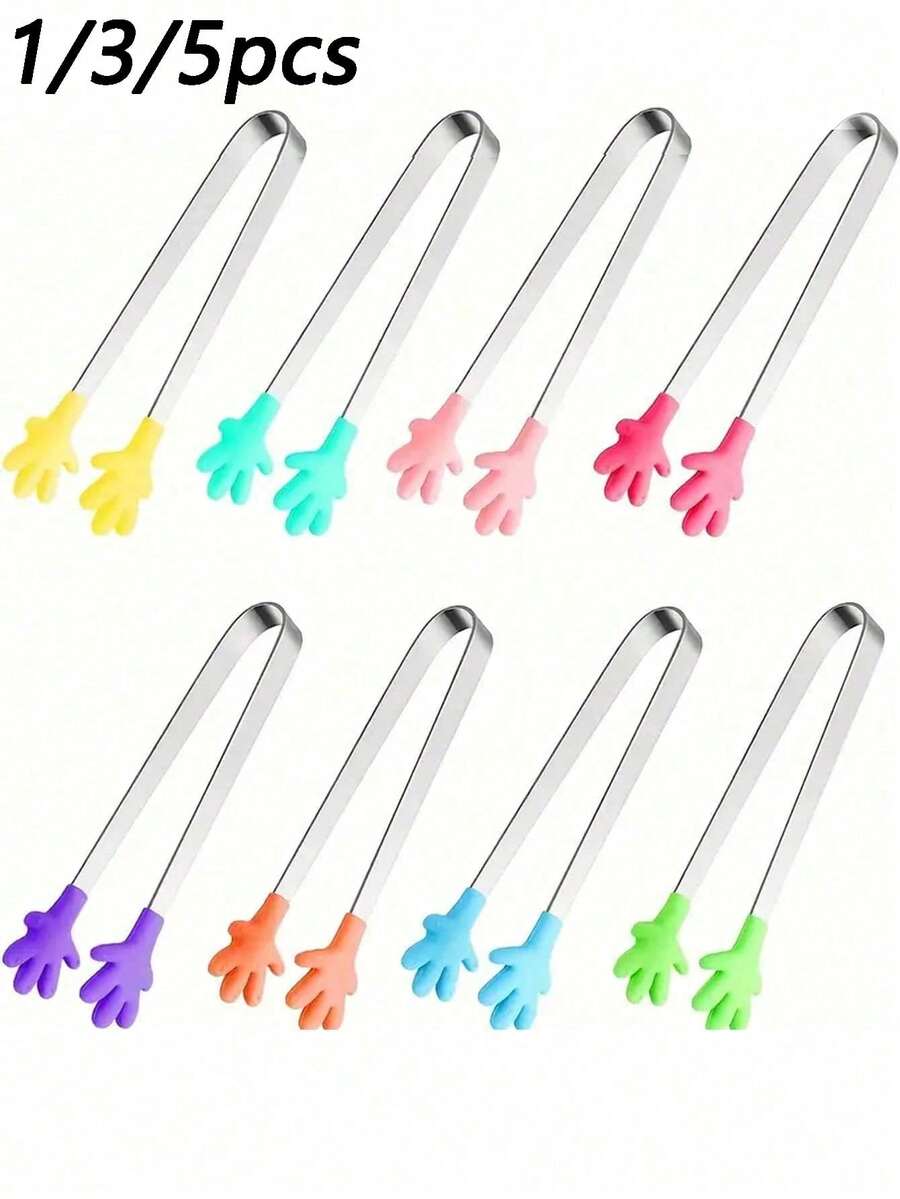 1/3/5pcs-Cute Silicone Mini Tongs, Kitchen Gadgets, BBQ Bread Ice Cube Clip For Home, Ice Tongs, Cute Tea Party Serving Tongs, Nice Gift, Suitable For Coffee Shops/Weddings/Bridal Showers/Housewarming Parties/Birthday Parties - Multicolor - View 1