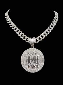 1 pieza Collar con colgante de letras Stay Humble HARD para hombre, estilo hip hop, joyería punk de moda, regalo - Plateado - Ver 7