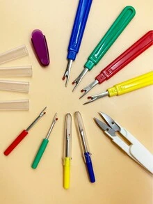Juego de 9 piezas de descosedores y tijeras para hilo de colores, 4 descosedores grandes, 4 descosedores pequeños multicolor + 1 mini tijera morada, herramientas de costura aptas para todos los niveles de habilidad, uso doméstico, reparación, costura diaria y manualidades - Removedor de hilos - Ver 4