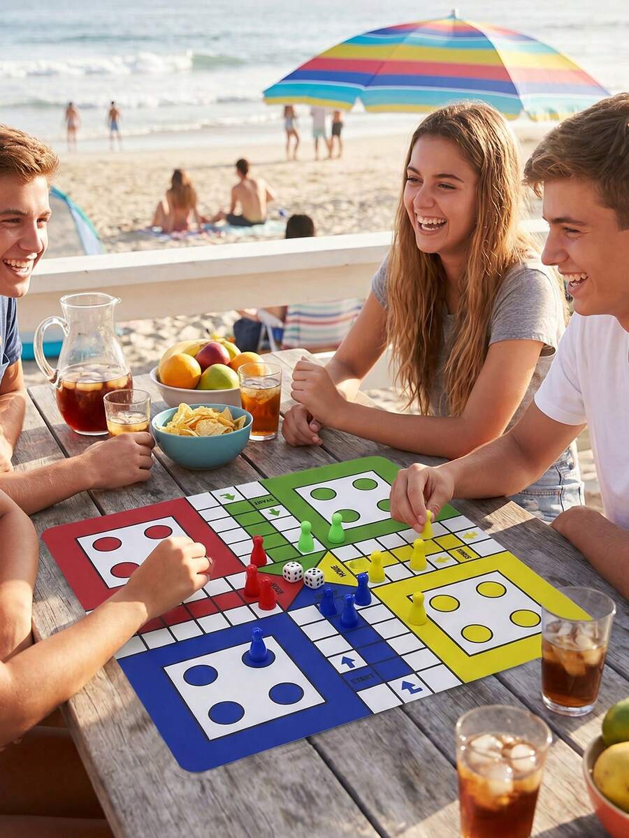 1pc Polyester Square Flying Chess Game Mat, Portable Dice Board Cloth, Suitable For Hawaii Vacation, Family Gathering, Spring/Autumn Picnic, Garden Party, Adult Group, Boys And Girls Interactive Educational Game - Multicolor - View 1