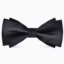 Fashionable Men's Metal Branch Embellished Bow Tie, Suitable For Groom Wedding Banquet Party, Suit Accessory, Striped Black Bow Tie - Black - View 6