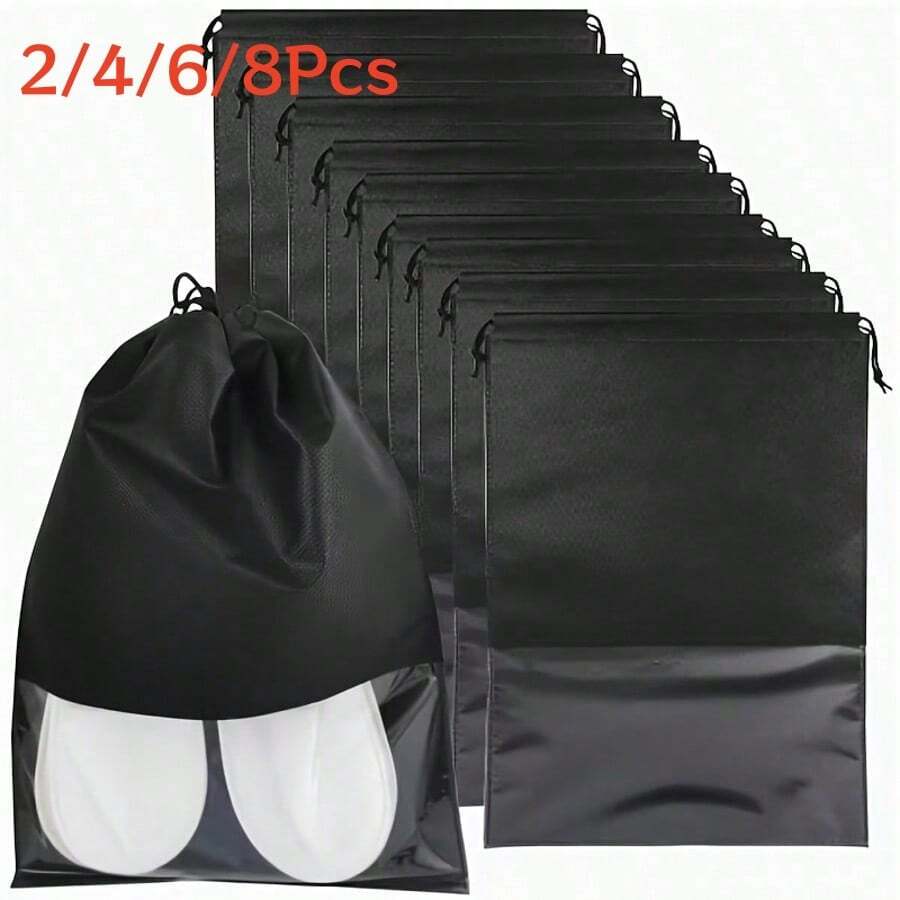 2/4/6/8Pcs Portable Travel Shoe Bag Storage Organizer Bag Black Drawstring Bag Suitable For Clothes, Shoes, Hats, Bags, Etc.