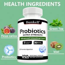 Bunkell Advanced Gut Care Probiotic Supplement - With 7 Probiotic Strains - Promotes Digestion And Fat Burning - 120 Capsules - 1瓶 - 查看 1