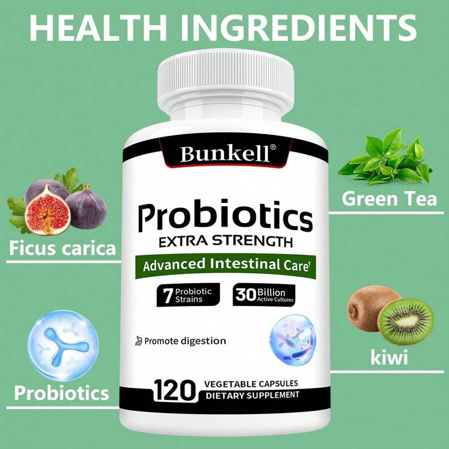 Bunkell Advanced Gut Care Probiotic Supplement - With 7 Probiotic Strains - Promotes Digestion And Fat Burning - 120 Capsules - 1瓶 - 查看 1