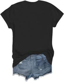 Playeras de Mujer, Camisetas de Manga Corta con Frases como "Estoy Bien, Todo Está Bien", Corte Holgado, Casual, con Estampado de Gato, Blusas y Tops. - Negro - Ver 3