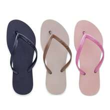 Kit Of 3 Pairs Of Women's Slim Flip-Flops, Flat Sandals, Black, Beige, Rose, Comfortable, Lightweight, Original F02 - Đen/Beige/Hồng - Xem 8