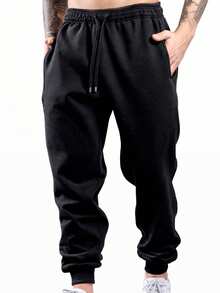 Fleece-Lined Jogger Pants, Skinny Slim Fit, For Weight Training, Winter, Gym, Fitness, With Pocket, Unisex, All Sizes: Winter, Autumn/Spring/Summer, Autumn/Spring/Summer - 黑色 - 查看 8