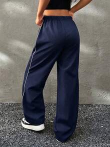 1 pieza Pantalones de pierna recta simples, casuales y versátiles para niña preadolescente, para ejercicio, exterior, primavera, verano, otoño, invierno, regreso a la escuela - Azul Marino - Ver 9