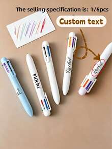 [Customized] 1/6pcs Personalized Colorful Ballpoint Pens, Customizable Name And Logo, Personalized Text ID Label, Colorful Clip Ink Pens, Suitable For Teachers, Students, Office Supplies, Christmas, Valentine's Day, Thanksgiving Gifts - Multicolor - View 1