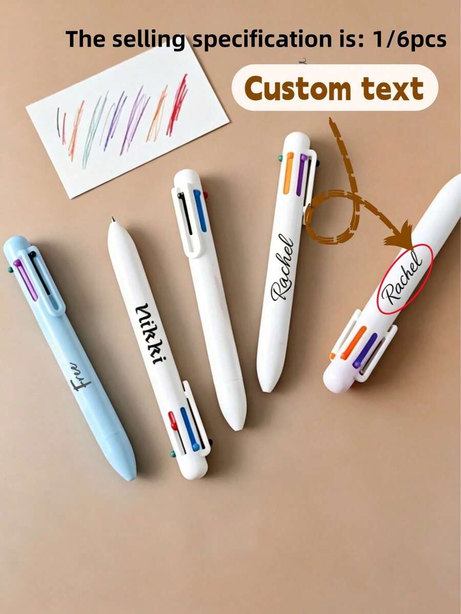 [Customized] 1/6pcs Personalized Colorful Ballpoint Pens, Customizable Name And Logo, Personalized Text ID Label, Colorful Clip Ink Pens, Suitable For Teachers, Students, Office Supplies, Christmas, Valentine's Day, Thanksgiving Gifts - Multicolor - View 1