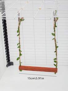 1pc Faux Solid Wood Parrot Swing Toy, Durable With Artificial Green Leaves And Hemp Rope Hanging Perch, Cage Accessory For Cockatiel / Budgie / Lovebird And Other Small To Medium Parrots - View 11