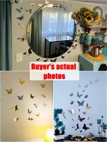 1 Set Butterfly Acrylic Combination Mirror Stickers, Extra Thick Butterfly Style, Self-Adhesive Mirror Acrylic Creative Wall Decor For Bedroom, Living Room, Bathroom, Hallway, Bathroom Wall Stickers - Butterfly - View 9