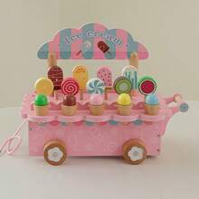 Ice Cream Cart, Pretend Play Toy, Parent-Child Interactive Toy, Develop Children's Hands-On Ability, Hand-Eye Coordination, Enhance Brain Development, Wooden Toy For Boys And Girls - Multicolor - View 11