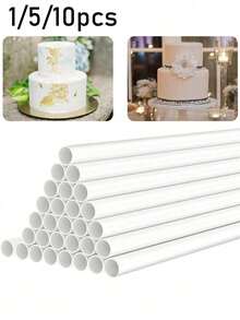 1/5/10pcs White Floating Cake Support Rods, Cake Tier Support Tubes, Cake Stacking Dowels, White Plastic Support Sticks For Tiered Cake Building And Stacking, Suitable For Christmas Parties And Events - Multicolor - View 1