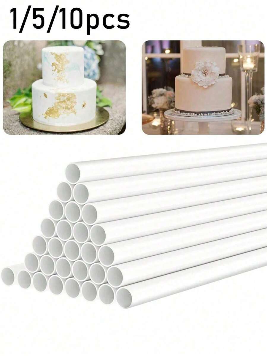 1/5/10pcs White Floating Cake Support Rods, Cake Tier Support Tubes, Cake Stacking Dowels, White Plastic Support Sticks For Tiered Cake Building And Stacking, Suitable For Christmas Parties And Events - Multicolor - View 1