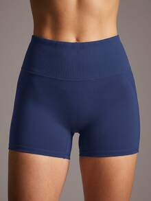 Soyun New Striped Design Women's Yoga Shorts, Butt Lift & Tummy Control, Peach Butt Shaping, Suitable For Fitness And Outdoor Sports Summer - Royal Blue - View 4