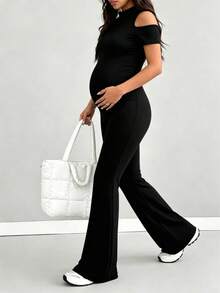 Mono de maternidad de unicolor con hombros descubiertos negro para verano - Negro - Ver 7