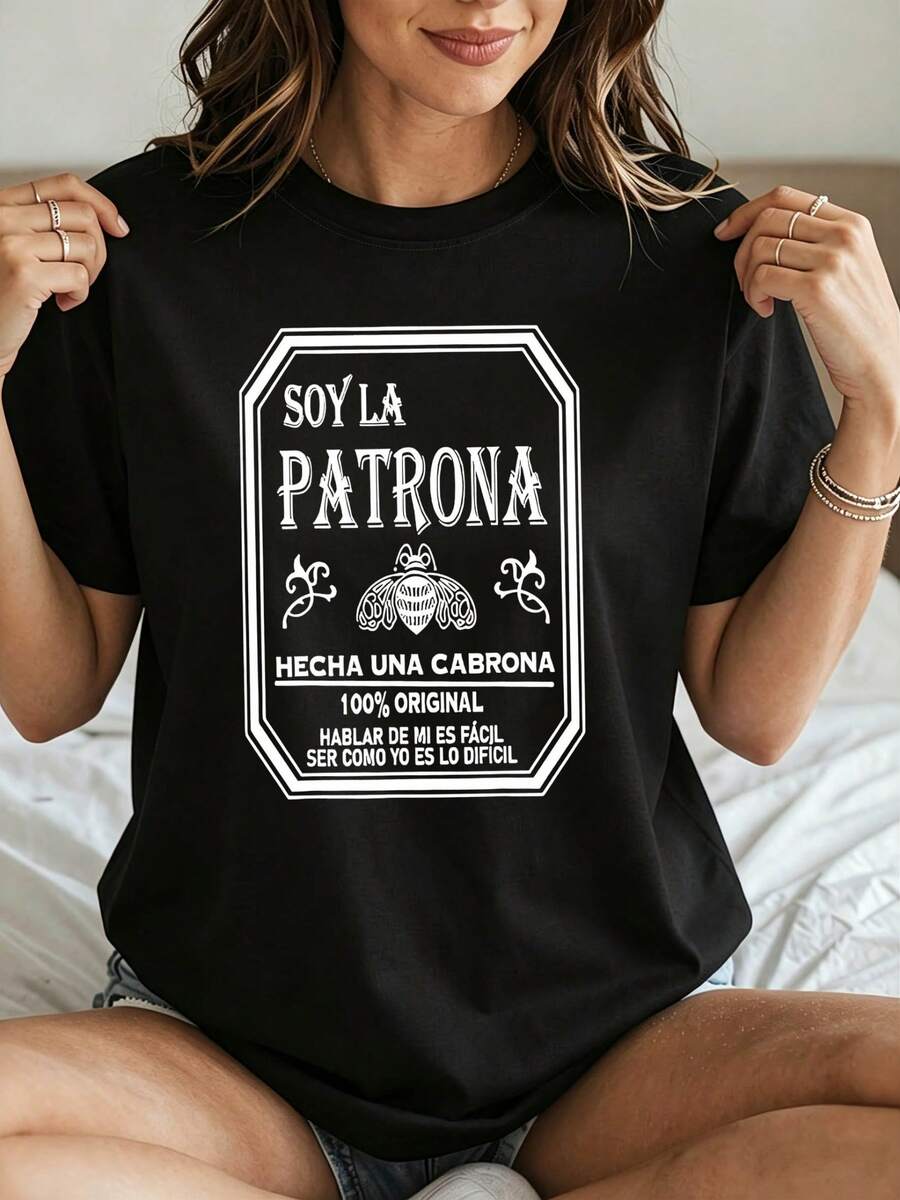 Camiseta de Mujer Estampada con Flores, Manga Corta y Cuello Redondo, Ligera y Transpirable para Primavera y Verano Blusa ligera con estampado de gato Patrón geométrico - Negro - Ver 1