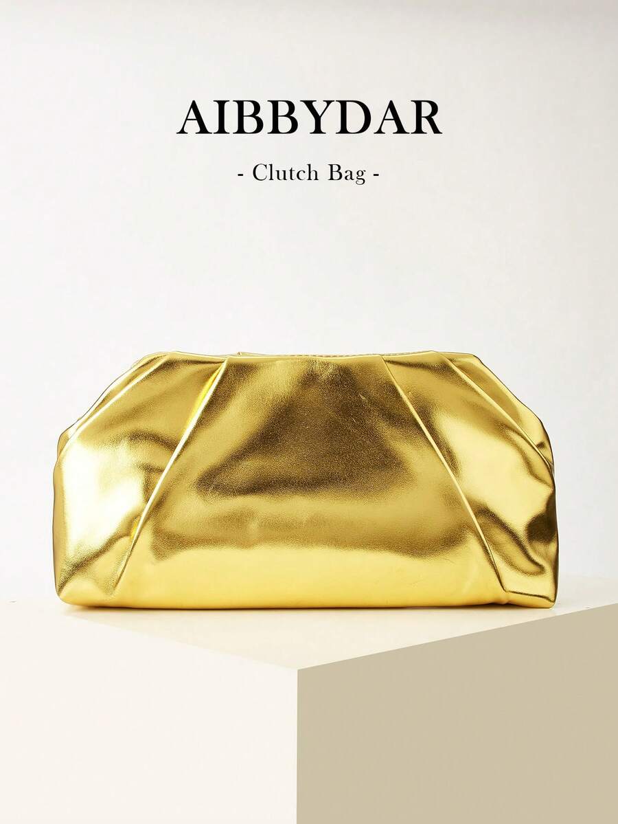 AIBBYDAR 女款手拿包,時尚優雅雲朵包,金色女用錢包,晚宴包,便攜化妝包,錢包,商務通勤,可拆卸肩帶斜挎包,婚禮季,舞會,派對,節日聚會,禮物 - 金色 - 查看 1