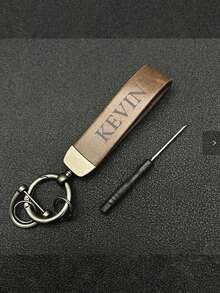 1pc Customized Men's High-End Creative Minimalist Car Hanging Keychain, Personalized Fashion Wristband Keychain, Retro Leather Keychain, Accessory, Spring Series - Multicolor - View 11