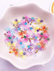 40pcs/100pcs Mixed Resin Colorful Mini Cute Shiny Crystal Dragonfly Flat Back Rhinestone Applique Decor DIY Wedding Art Scrapbook Jewelry Making Accessories Summer, School - Multicolor - View 3