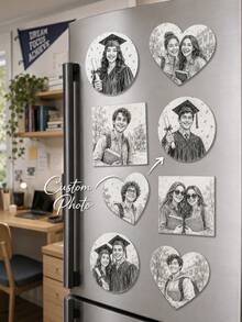 1pc Personalized Photo Fridge Magnet, Customized Magnetic Photo Sticker, Round/Square/Heart Shape, Pencil Sketch Style Graduation Souvenir, Back To School & Graduation Season Decor, Custom Image Or Text Fridge Magnet, Name Sticker - Multicolor - View 10