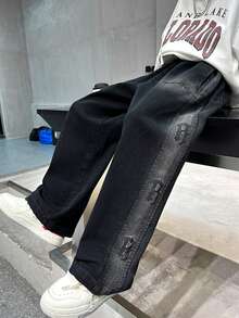 Celana Jeans Denim Motif Logo R Keren untuk Remaja Laki-Laki - Hitam - View 6