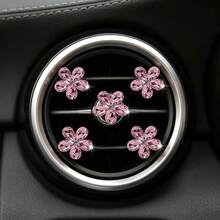 5pcs Shiny Crystal Flower Car Air Vent Clip Decor, Car Interior Ornament, Personalized Decoration For Men And Women - Crystal Flower - View 2
