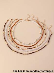 NAIZHU 5pcs Bohemian Vacation Style Colorful Seed Bead Necklace Set, Teen Daily Party Accessory, Random Color - Brown - View 5